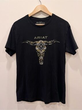 Ariat Men’s Graphic Bull Head Skull Graphic Print Black Cotton Tee M
